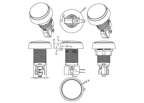 Arcade Button 44mm, weiß, LED 12V DC – Ansicht 4