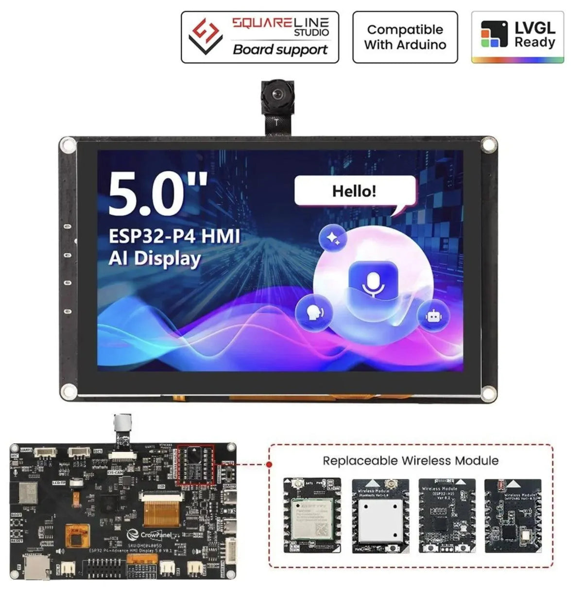 Elecrow CrowPanel Advance 5,0 Zoll HMI-AI-Display, ESP32-P4, ESP32-C6, IPS, 800x480, 5V