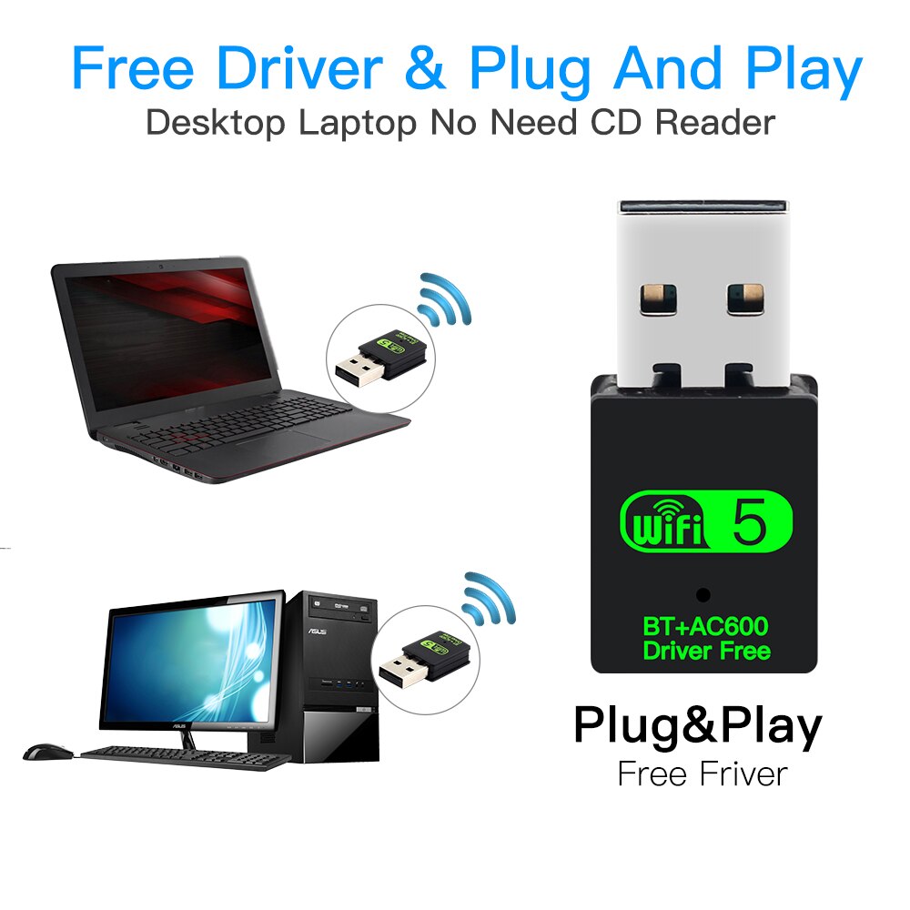 600 MBit/s USB-WLAN-Bluetooth-Adapter 2 in1 Dongle Dualband 2,4g 5GHz