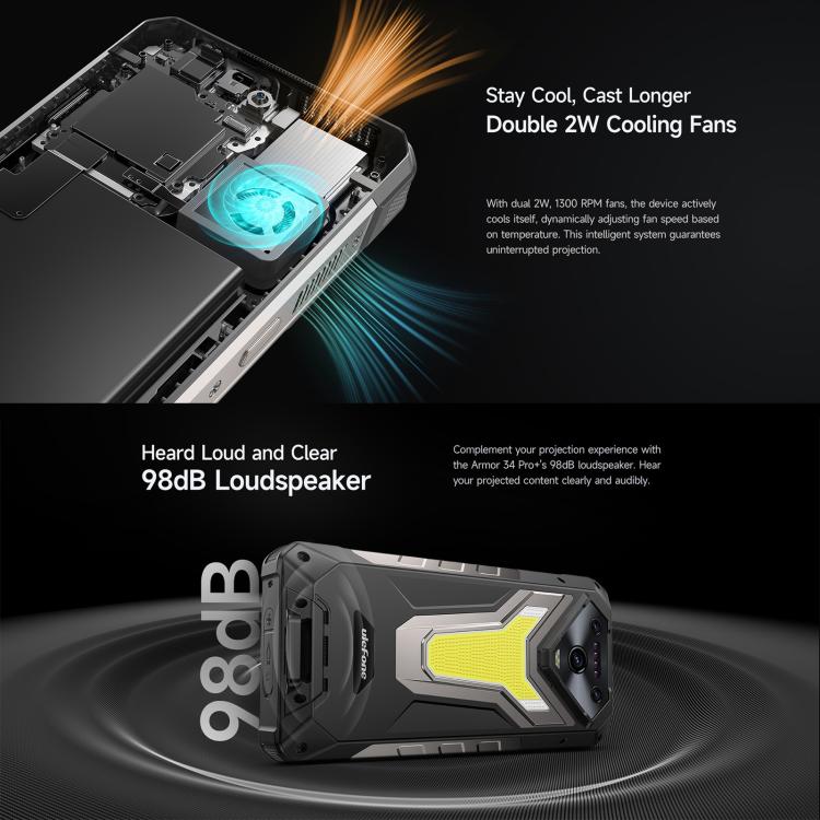 Ulefone Armor 34 Pro+ Projektor, 16 GB + 512 GB, Nachtsicht, robustes Smartphone (IP68/IP69K)