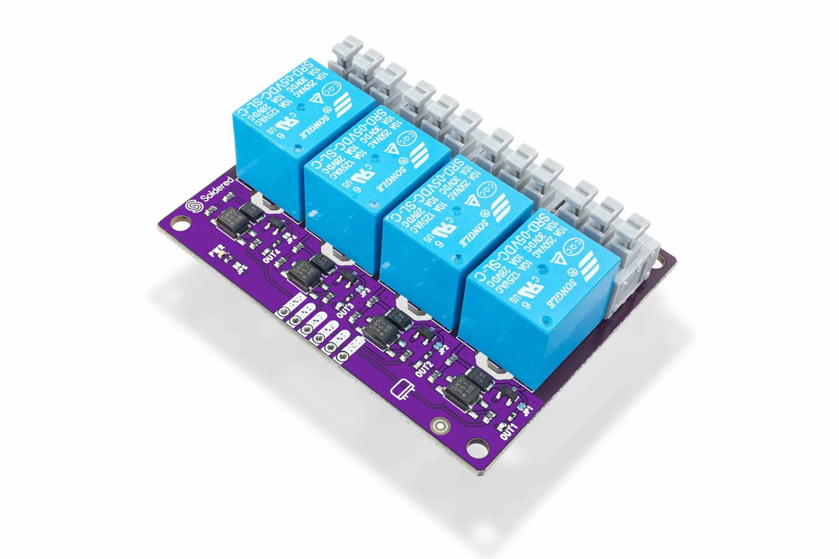 Soldered 4-Kanal Relaismodul, 30V DC / 250V AC, 10A