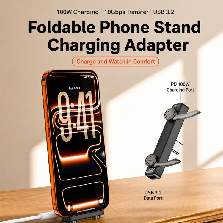 elektroniktrade 2-in-1 USB-C-Stecker auf zwei USB-C-Buchsen Adapter, faltbarer Handyhalter, 100W elektroniktrade Switzerland