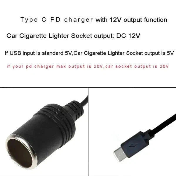 Elektroniktrade 5 V-20 V einstellbares Spannungskonverterkabel Typ C auf Zigarettenanzünderbuchse elektroniktrade Switzerland