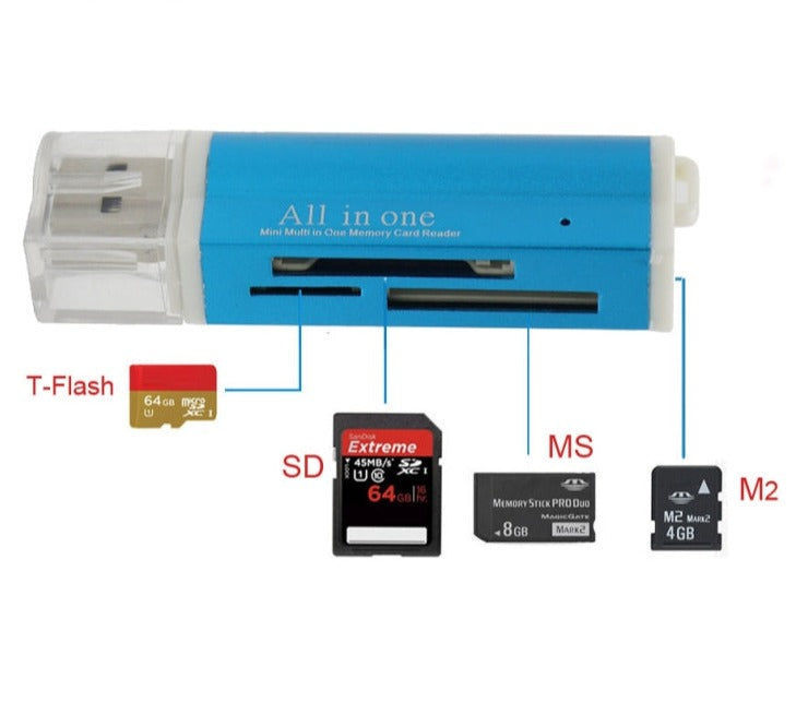Elektroniktrade All in 1 USB 2.0 Micro SD SDHC TF M2 MMC MS PRO DUO Speicherkartenleser (blau) elektroniktrade Switzerland