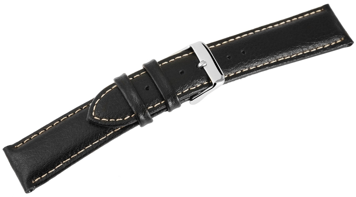 Elektroniktrade Echtleder Uhrenarmband, schwarz mit weißer Naht, 18 mm - 24 mm Elektroniktrade Switzerland