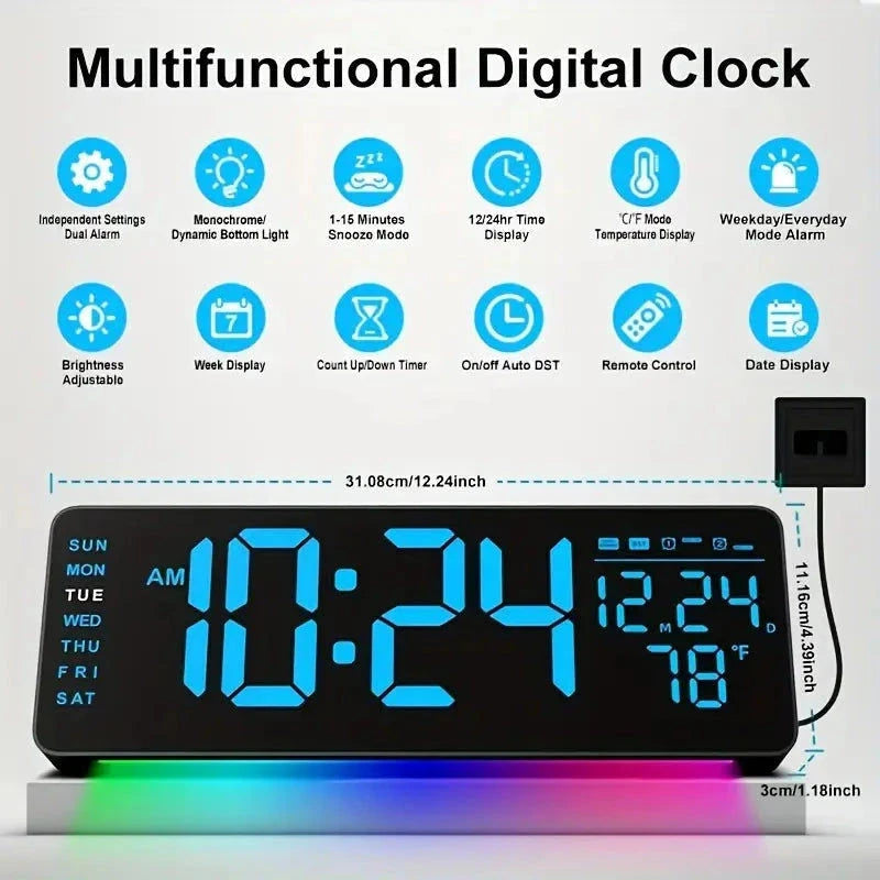 Elektroniktrade Große 12.5" Multifunktion Farb Digital Wanduhr mit Wecker elektroniktrade Switzerland