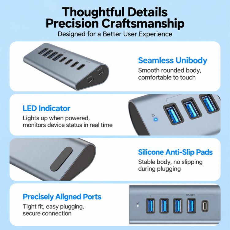 elektroniktrade HAS-4A4C 4 USB-A & 4 USB-C 10Gbps PD60W Max Output USB 3.2 HUB, HAS-4A4C elektroniktrade Switzerland
