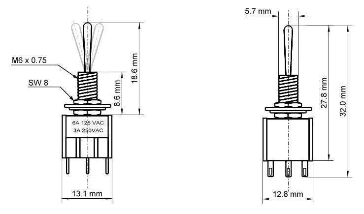 goobay Miniatur Kippschalter, 6 Pin, 2x EIN-AUS-EIN elektroniktrade Switzerland