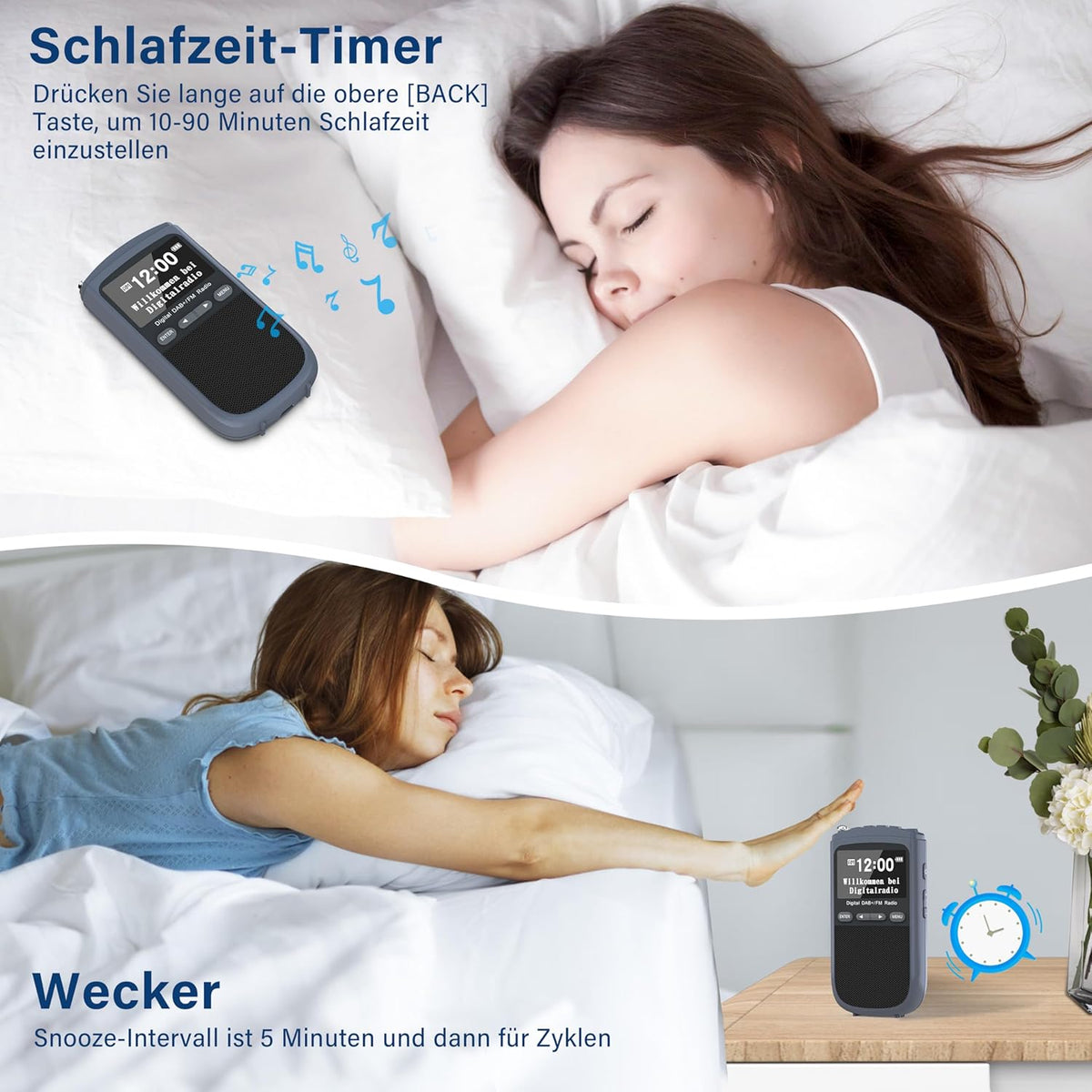 Greadio DAB+/FM Radio mit Kopfhörer,LCD-Display,Wecker,Uhr,Schlafzeit-Timer elektroniktrade Switzerland
