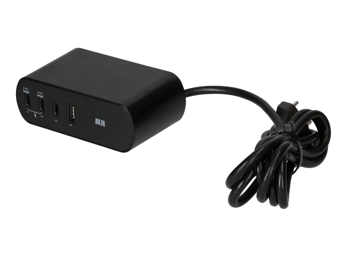 MAX HAURI SPLIT Desktop Charger PD65W 3x USB-C 1x USB-A 2x Typ 13 schwarz Elektroniktrade Switzerland