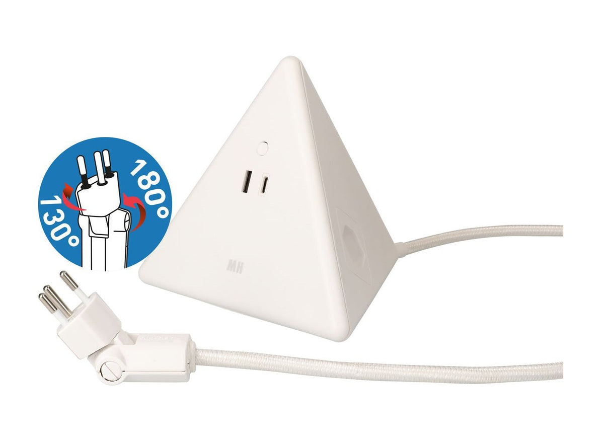 MAX HAURI SPLIT Energy Pyramide Steckdosenleiste 2x Typ 13 ws USB A+C 2.5m cli. Elektroniktrade Switzerland