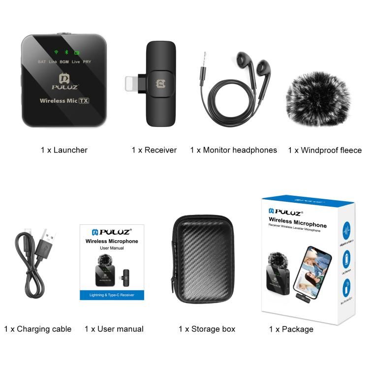 PULUZ PULUZ Kabelloses Lavalier-Mikrofon für iPhone/iPad, 8-poliger Empfänger, 8-Pin 1 TX + 1 RX elektroniktrade Switzerland