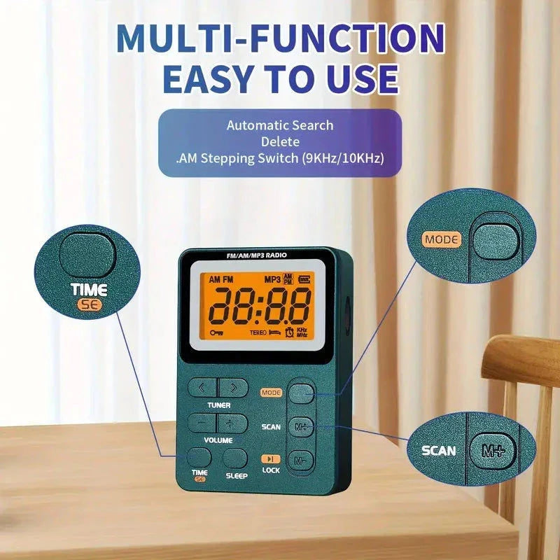 QINGLV-IM FM/AM/MP3- Multifunktions-Taschenradio mit Display Akku Betrieb/ USB-C Anschluss elektroniktrade Switzerland