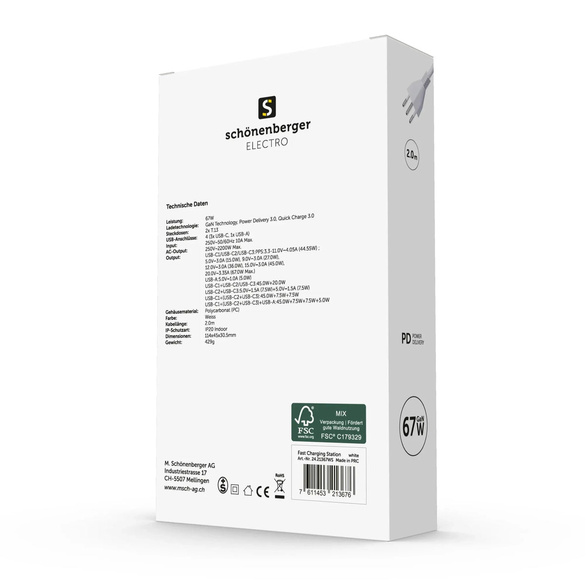 Schönenberger 67W GaN Fast Charging Station – 2× T13 | 3× USB-C + USB-A | PD 3.0 & QC 3.0 elektroniktrade Switzerland