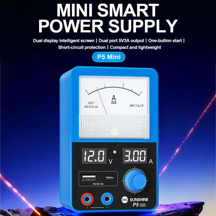 SUNSHINE P5 Mini 5V / 3A Dual-Display Smart-Netzteil mit Amperemeter elektroniktrade Switzerland