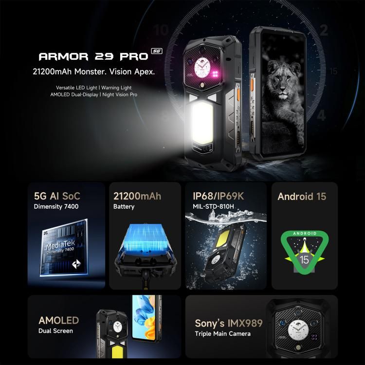Ulefone Ulefone Armor 29 Pro – 16 GB + 512 GB, Nachtsichtfunktion, 6,67 Zoll + 1,04 Zoll Display, Android 15 elektroniktrade Switzerland