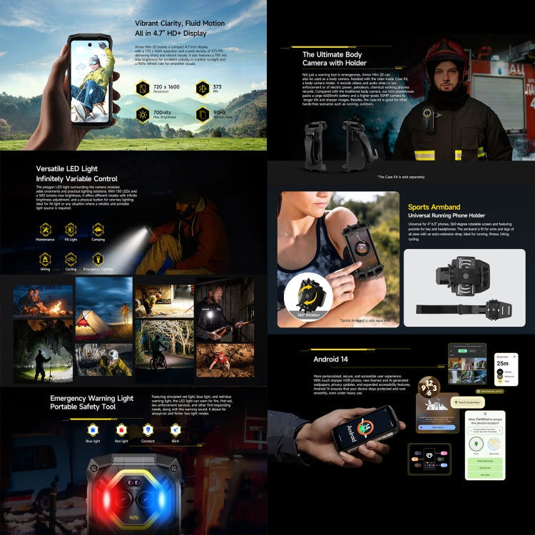 Ulefone Ulefone Armor Mini 20, Nachtsicht, 8 GB + 256 GB, IP68/IP69K, 4,7 Zoll Android 14, 4G, NFC, OTG elektroniktrade Switzerland