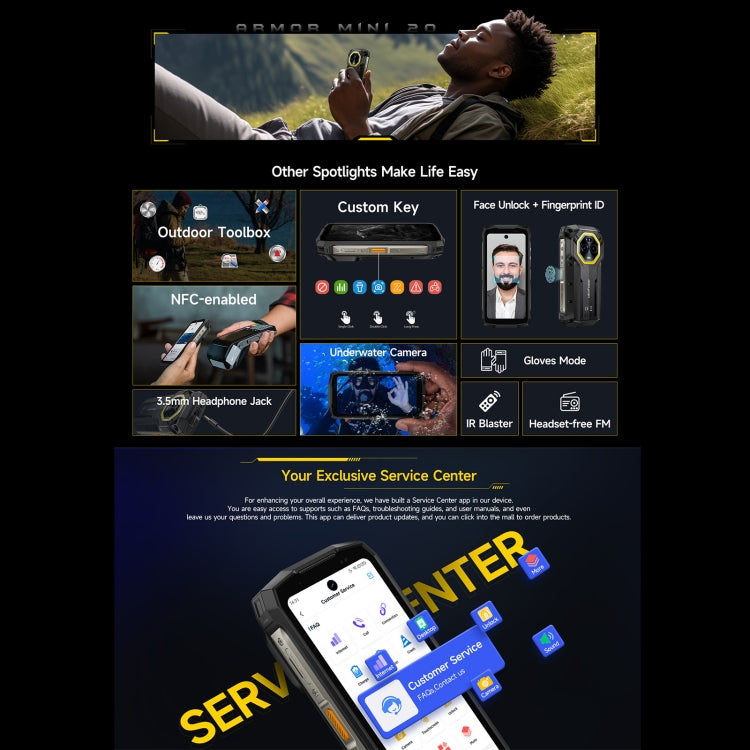 Ulefone Ulefone Armor Mini 20, Nachtsicht, 8 GB + 256 GB, IP68/IP69K, 4,7 Zoll Android 14, 4G, NFC, OTG elektroniktrade Switzerland