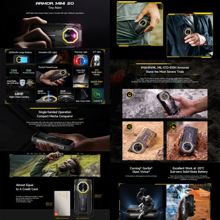 Ulefone Ulefone Armor Mini 20, Nachtsicht, 8 GB + 256 GB, IP68/IP69K, 4,7 Zoll Android 14, 4G, NFC, OTG elektroniktrade Switzerland
