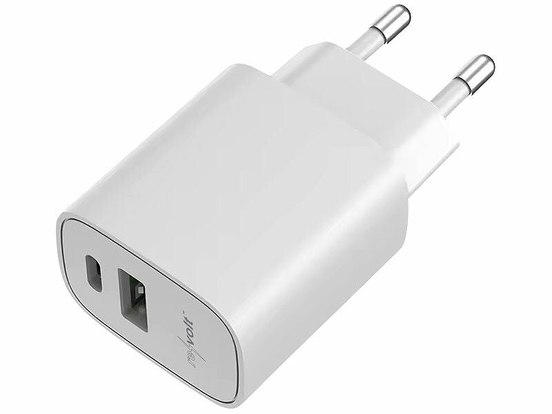 2-Port-USB-Netzteile, USB-A & USB-C, 3,4 A, 17 Watt, weiß