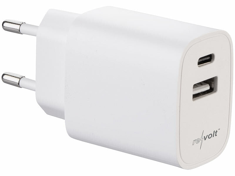 2-Port-USB-Netzteile, USB-A & USB-C, 3,4 A, 17 Watt, weiß