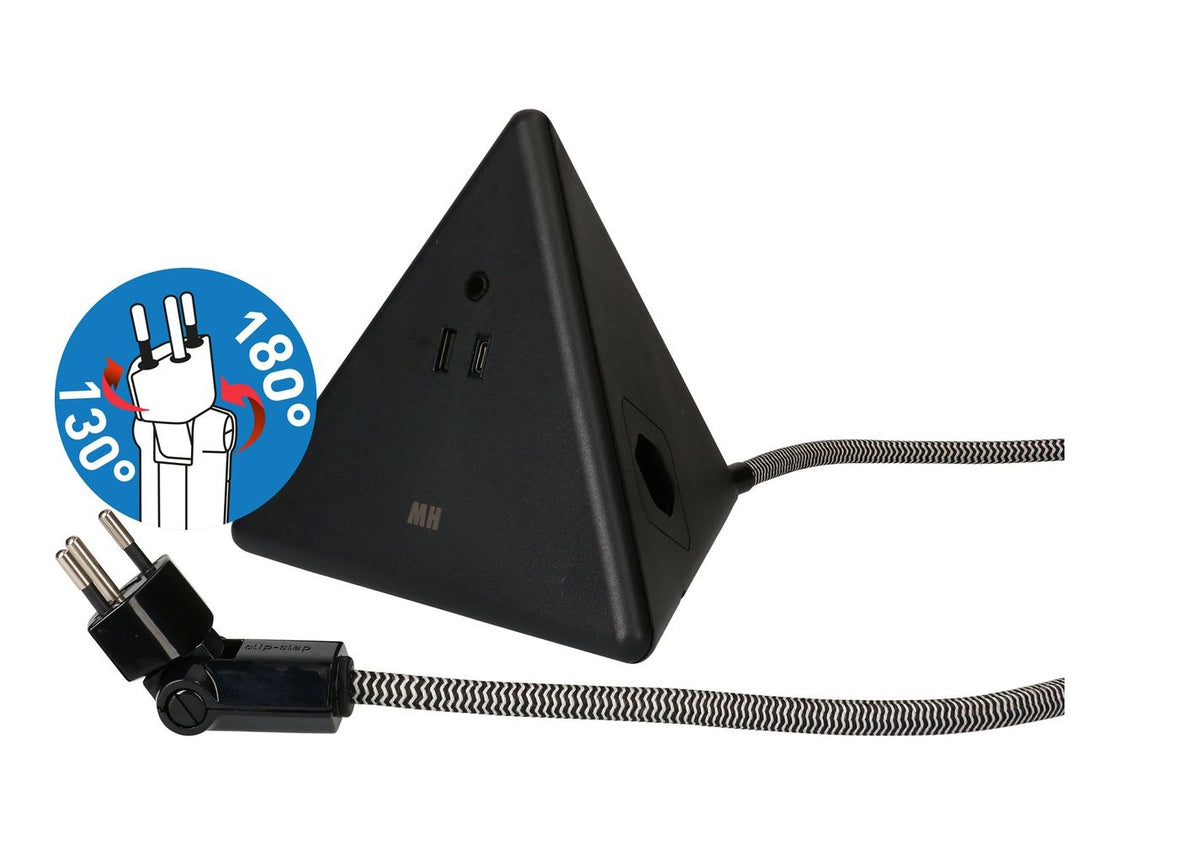 Energy Pyramide Steckdosenleiste 2x Typ 13 sw USB A+C 2.5m cli.