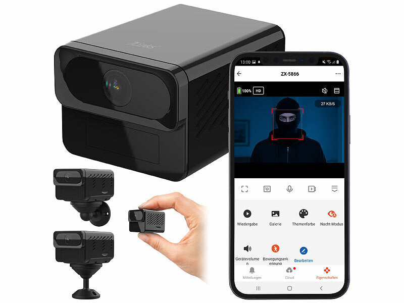 7links 2K-Mini-IP-Kamera mit Dualband-WLAN, Nachtsicht, 4 Std. Akku, Ap elektroniktrade Switzerland