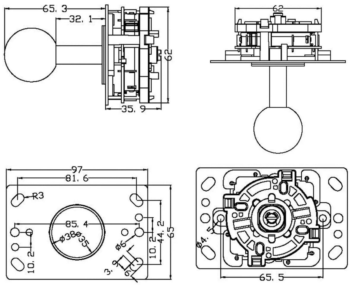 Arcade Joystick 65,3mm, rot – Ansicht 3