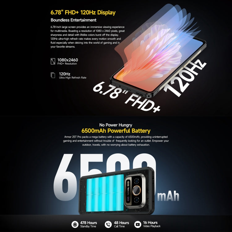 Robustes Ulefone Armor 25T Pro-Telefon, Wärmebildgebung, 6,78 Zoll Android 14 MediaTek Dimensity 6300 Octa Core, Netzwerk: 5G, NFC, 8GB+256GB
