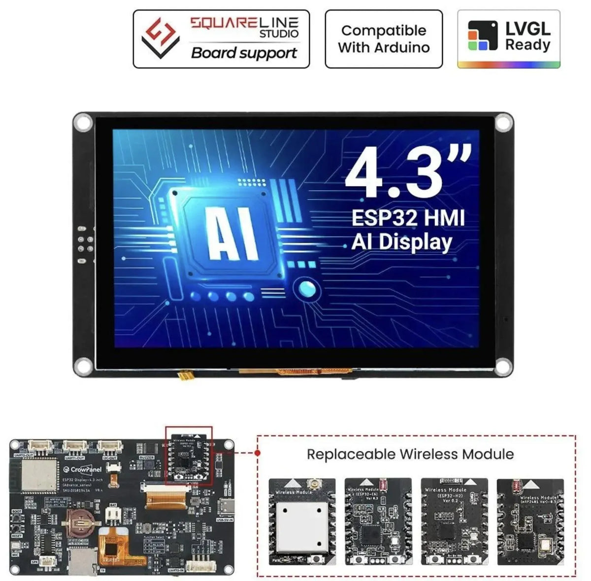 Elecrow CrowPanel Advance 4,3 Zoll HMI-Display, ESP32-S3, IPS, 800x480, WiFi, BT, 5V