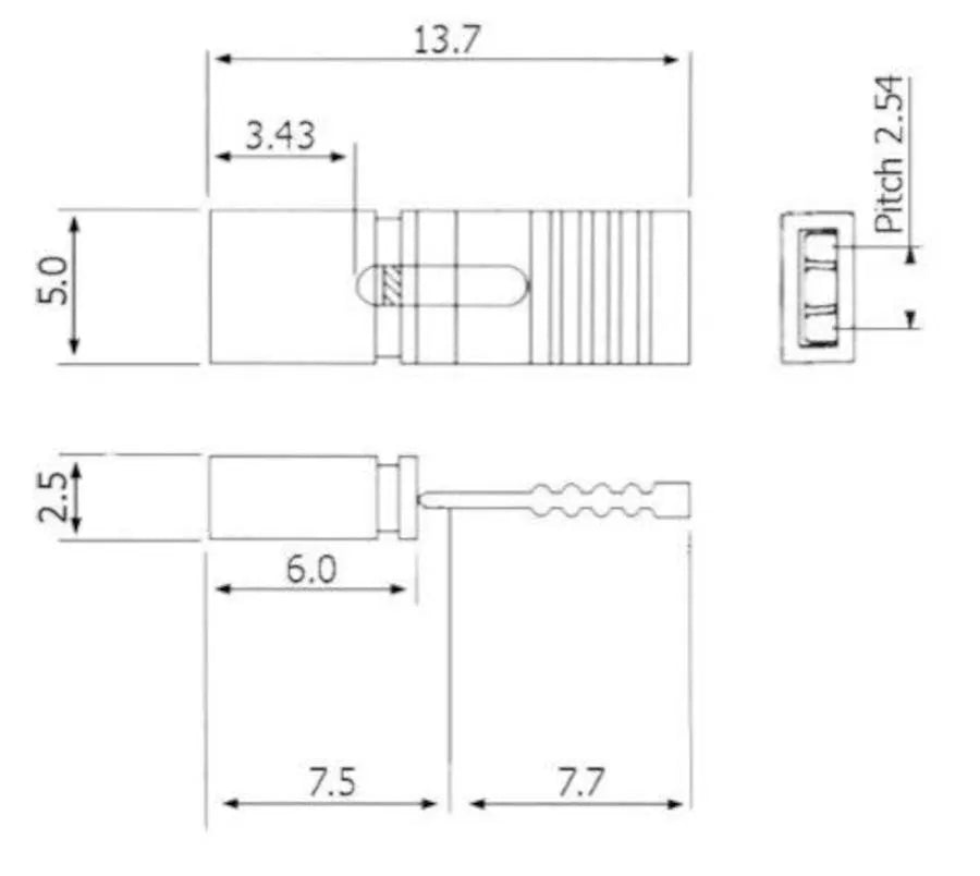 Jumper, lange Ausführung mit Griff, geschlossen, RM 2,54 mm, schwarz