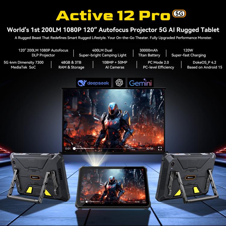Blackview Active 12 Pro 5G Rugged Tablet, 12 GB + 256 GB, 11 Zoll, Android 15, Dimensity 7300 Octa-Core-Prozessor, globale Version mit Google Play, 12GB+256GB