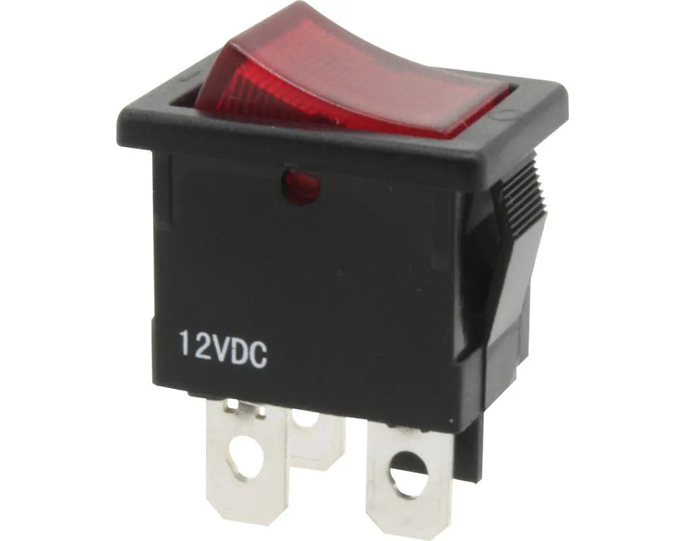 Schwarzer Wippschalter KWS130 mit roter 12-V-Beleuchtung