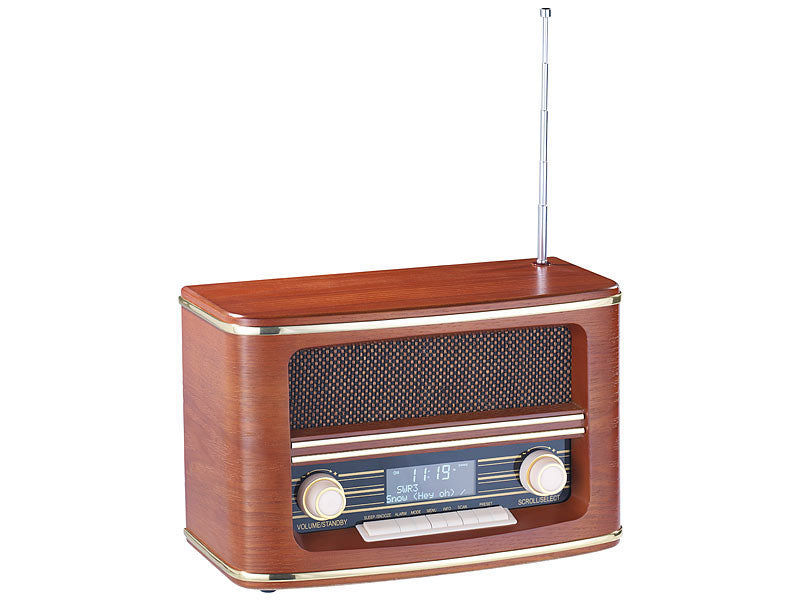 auvisio Digitales Nostalgie-Stereo-Radio mit DAB+, Bluetooth 5.0, FM & Wecker elektroniktrade Switzerland