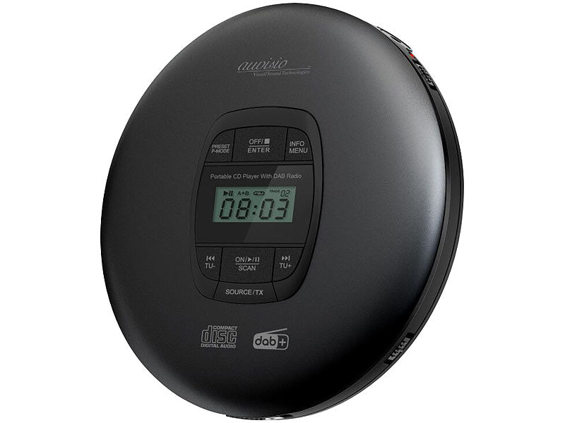 auvisio Tragbarer CD-Player, DAB+ Radio, Bluetooth, Akku, Ohrhörer, Anti-Shock elektroniktrade Switzerland
