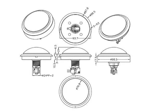 BerryBase Massive Arcade Button, 100mm, beleuchtet (LED 12V DC), weiß elektroniktrade Switzerland