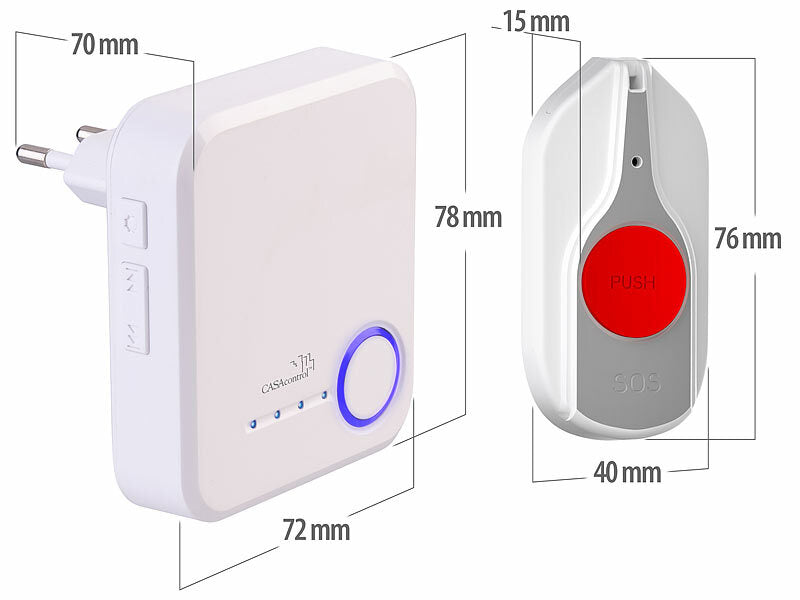CASAcontrol Smartes SOS-Notrufknopf-Set für Senioren, 2x Sender, 1x Empfänger, App elektroniktrade Switzerland