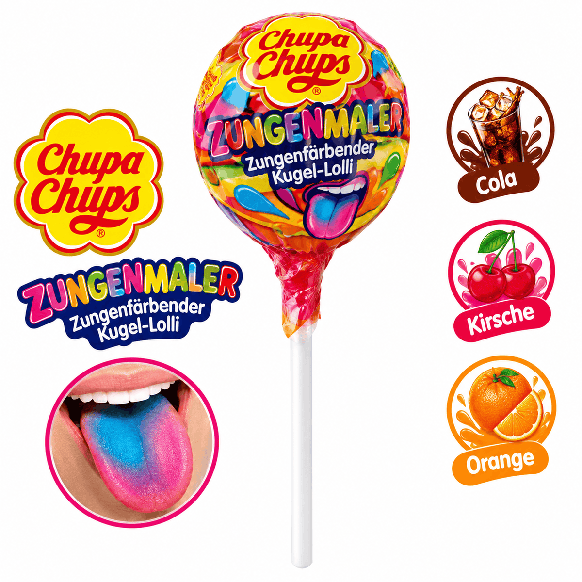 Chupa Chups Chupa-Chups Zungenmaler zungenfäbende Kugel-Lollis in versch. Geschmäckern 1 Stück elektroniktrade Switzerland