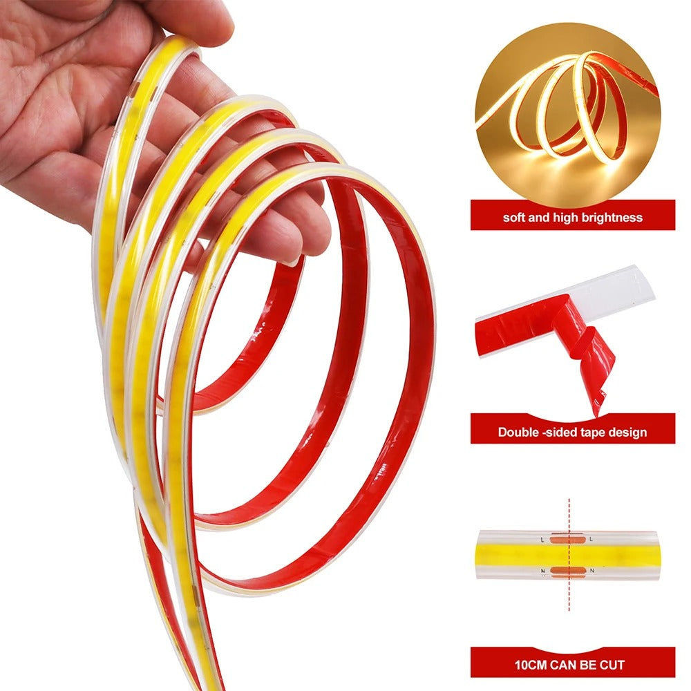 Elektroniktrade 220V COB LED Streifen mit Losem Kabel - Warm Weiss 3m ohne Stecker elektroniktrade Switzerland