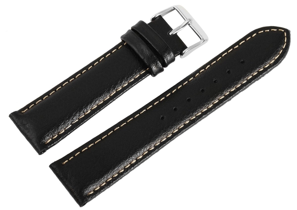 Elektroniktrade Echtleder Uhrenarmband, schwarz mit weißer Naht, 18 mm - 24 mm Elektroniktrade Switzerland
