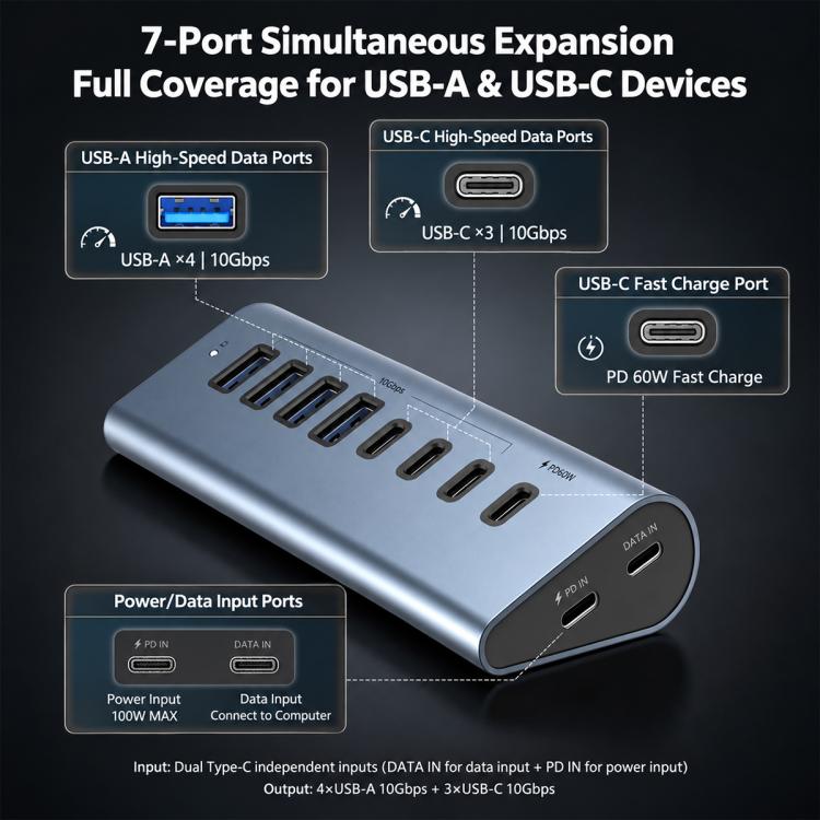 elektroniktrade HAS-4A4C 4 USB-A & 4 USB-C 10Gbps PD60W Max Output USB 3.2 HUB, HAS-4A4C elektroniktrade Switzerland