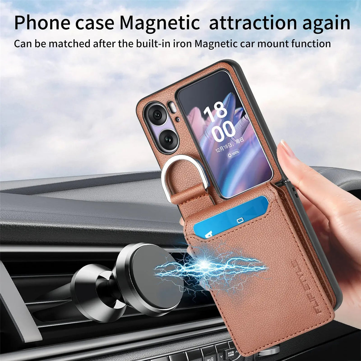 Elektroniktrade Magnet Ringhalter Kreditkarten Case für Oppo Find N2 Flip 5G (Braun) Elektroniktrade Switzerland