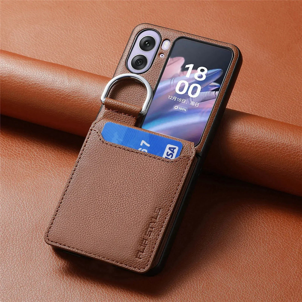 Elektroniktrade Magnet Ringhalter Kreditkarten Case für Oppo Find N2 Flip 5G (Braun) Elektroniktrade Switzerland