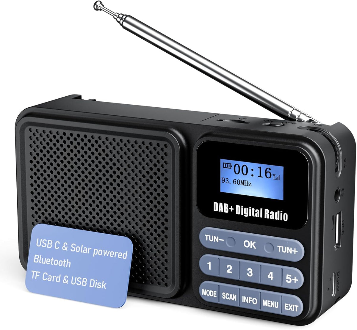 Gallypek DAB+/FM Radio mit Bluetooth, Akku und Solarpanel - USB/Solar Charging elektroniktrade Switzerland