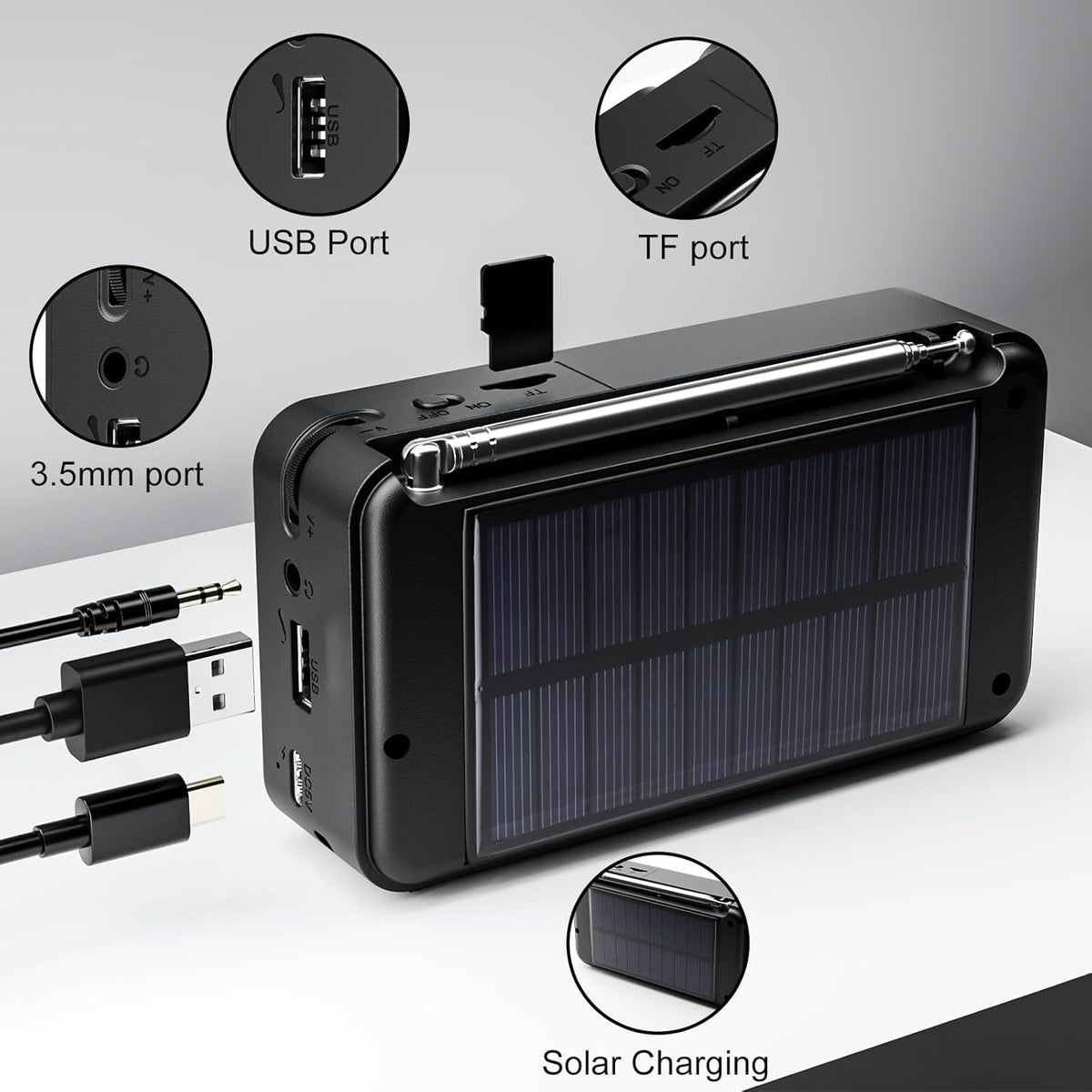 Gallypek DAB+/FM Radio mit Bluetooth, Akku und Solarpanel - USB/Solar Charging elektroniktrade Switzerland