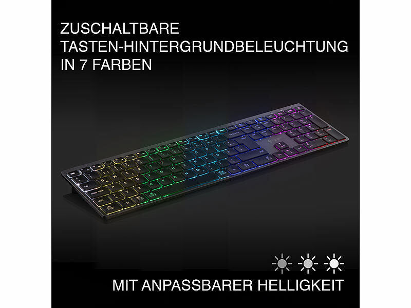 GeneralKeys Akku-Funktastatur mit Bluetooth, Scissor, 7 Farben, deutsch-SCHWEIZ elektroniktrade Switzerland