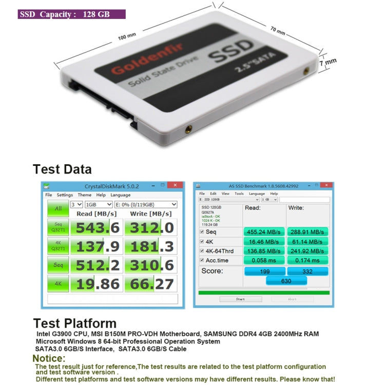 Goldenfir SSD 2,5-Zoll-SATA-Festplatten-Festplatte Festkörper-Festplatte, Kapazität: 128 GB Elektroniktrade Switzerland