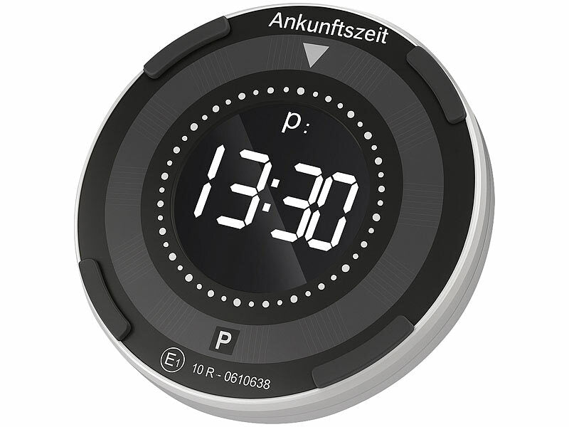 Lescars Digitale e-Parkscheibe, ECE-Zulassung, Erschütterungssensor, Solar elektroniktrade Switzerland