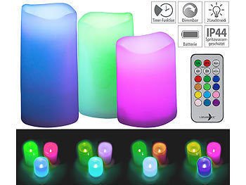 Lunartec 3er-Set dimmbare RGB-LED-Kerzen mit Timer & Fernbedienung, bunt, IP44 elektroniktrade Switzerland