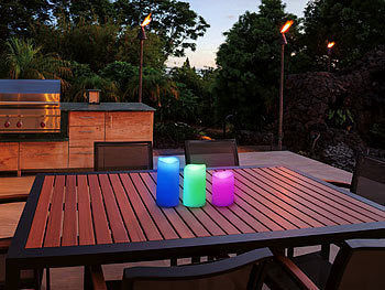 Lunartec 3er-Set dimmbare RGB-LED-Kerzen mit Timer & Fernbedienung, bunt, IP44 elektroniktrade Switzerland